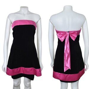 Vintage Y2K Liliane H Paris Velvet Dress Pink Satin Bow Strapless Size 8